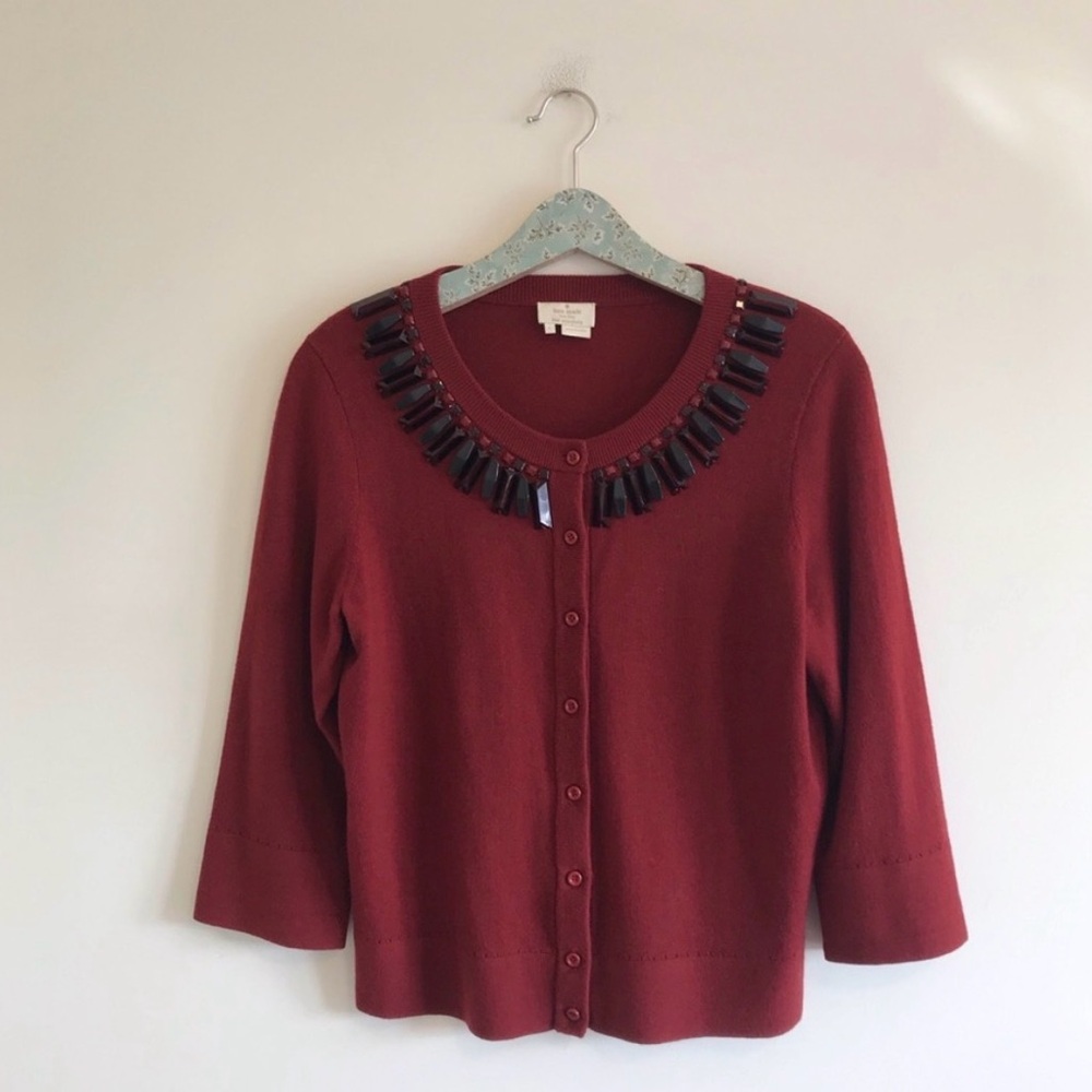 Kate Spade | Kati Maroon Gem Collar Cardigan
